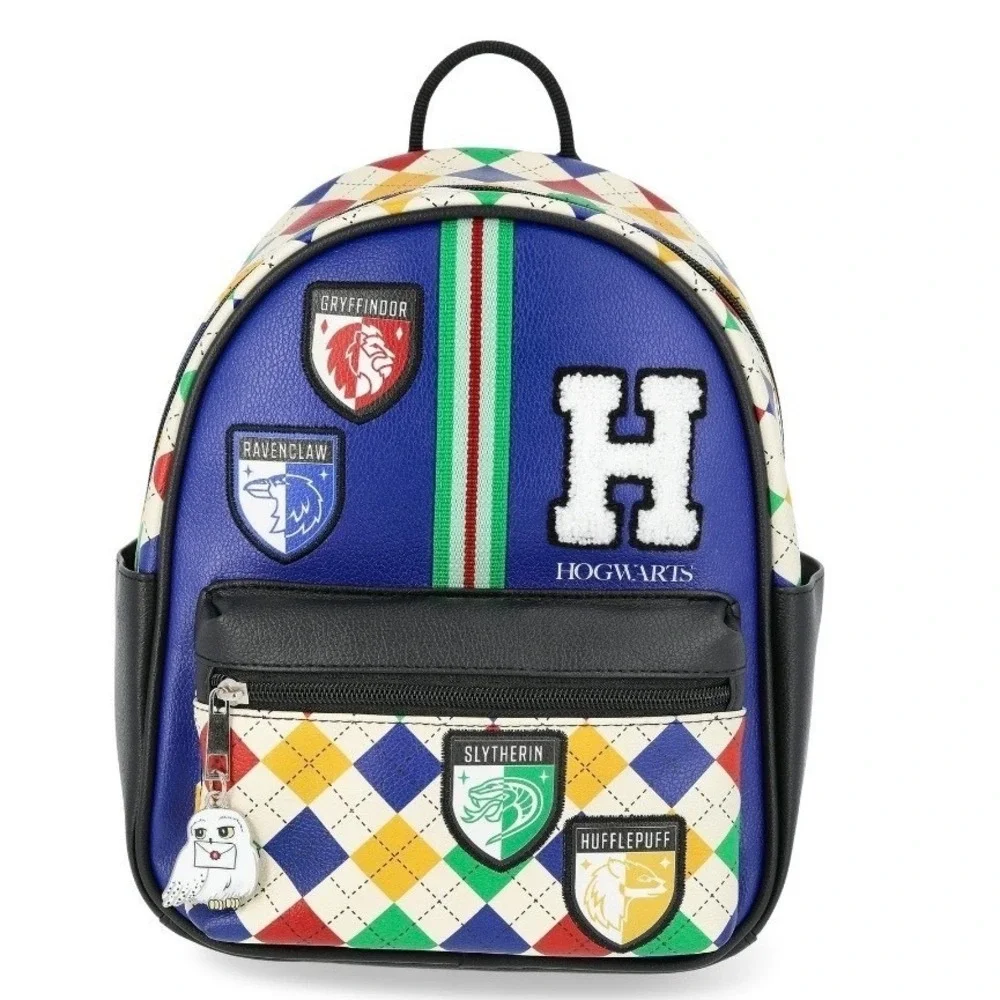 Harry Potter Hogwarts Houses Argyle Mini Backpack Blue Faux Leather Hedwig Charm - Picture 4 of 7